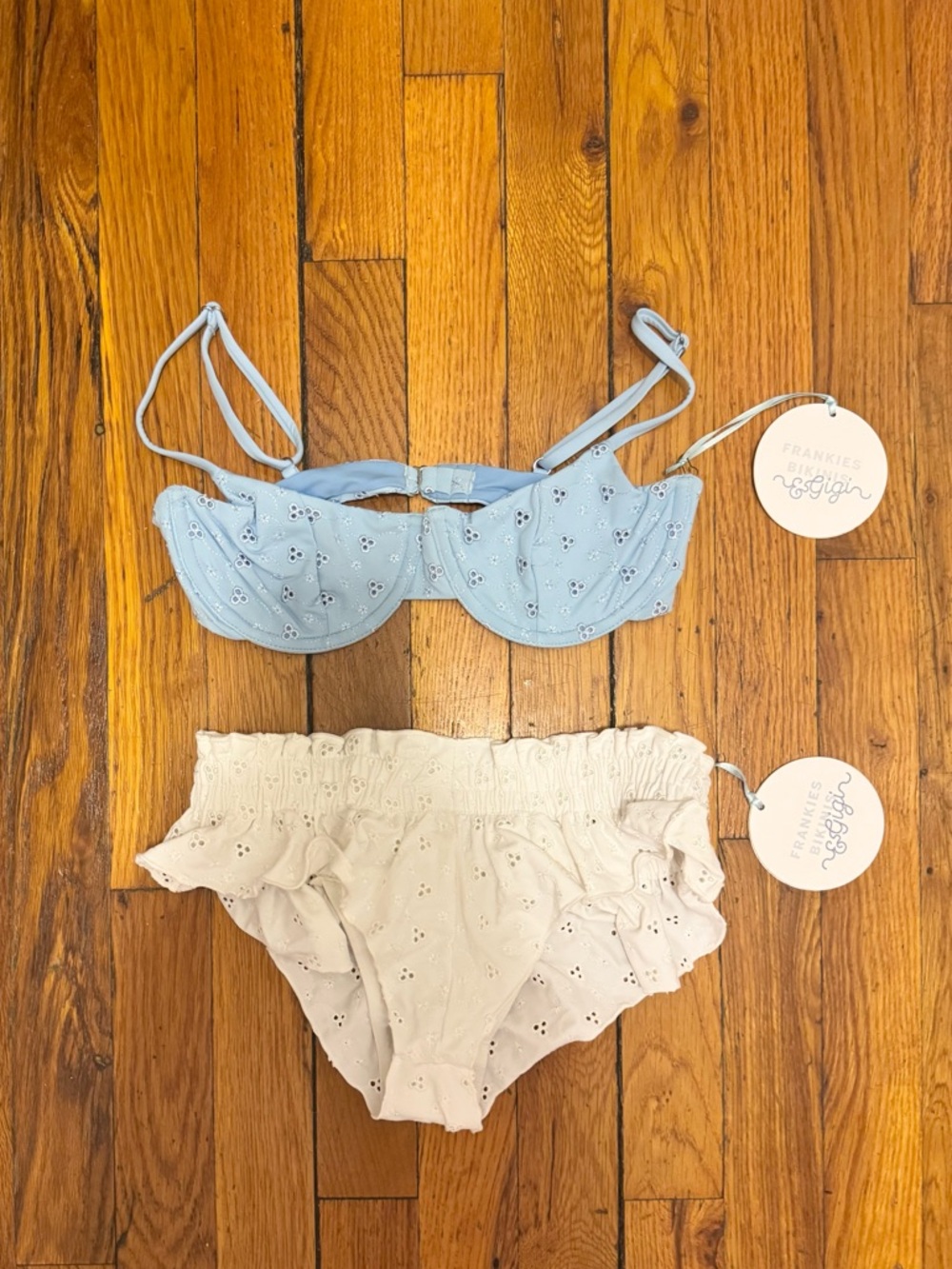 Frankie's Bikinis White/Blue Eyelet Bikini Set